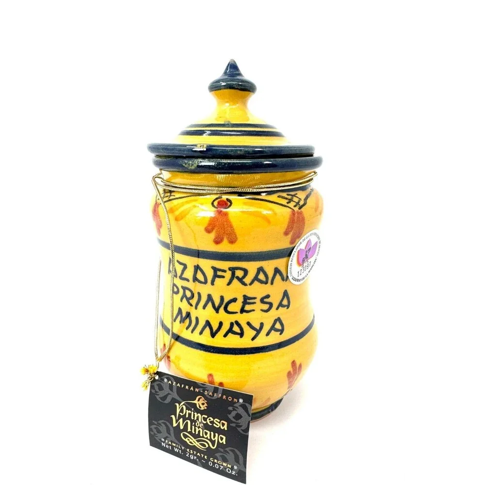 Princesa de Minaya Saffron Jar Hand Painted Spanish Pottery w/ Saffron 2009